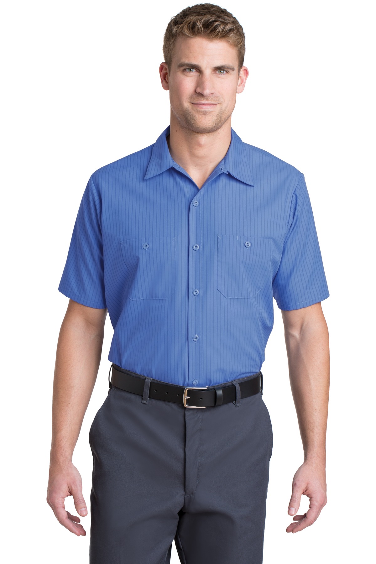 Short Sleeve Striped Industrial Work Shirt