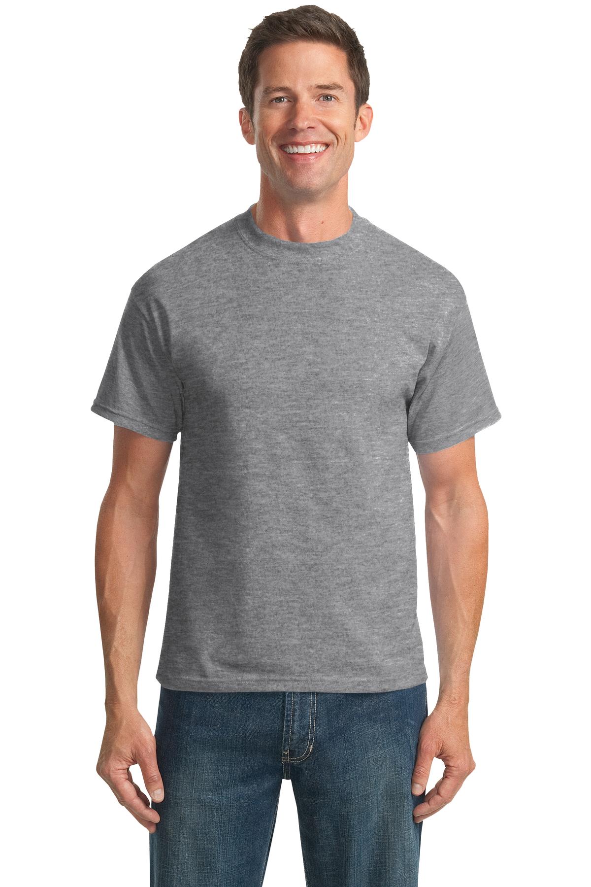 Port & Company Men's Tall Long Sleeve T-Shirt - 50/50 Cotton/Poly Blend, Rib Knit Collar (LT Ash)